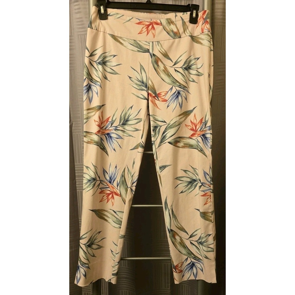 Zac & Rachel Ankle Straight Pants Floral‎ Pull On Casual Chic Comfort Stretch 12